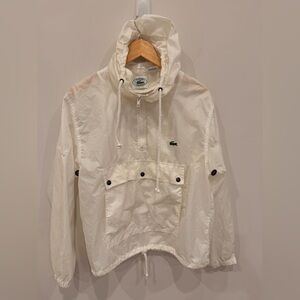 Vintage IZOD Lacoste Anorak Windbreaker White Nylon Hooded Pullover Small 90s